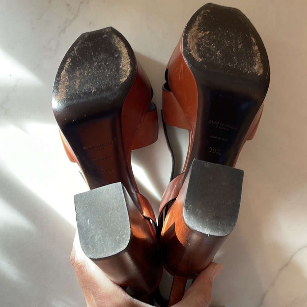 Saint Laurent Brown Leather Platform Sandals - Picture 9 of 13